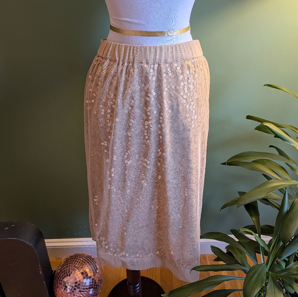 Elegant Sequin Beige Skirt